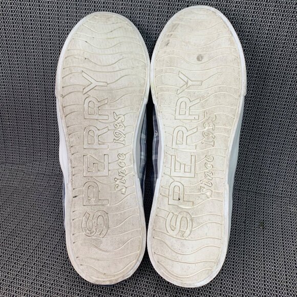 Sperry Top Sider Womens Size 8.5 Gray & white Canvas Anchor Plaid Sneakers - Picture 6 of 7